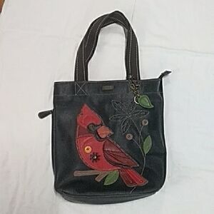 Chala Black Tote with Red Bird Design